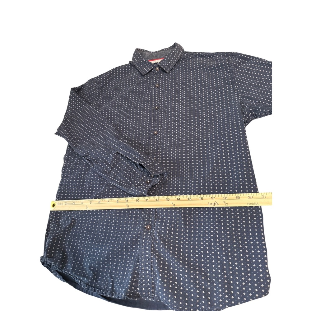 Michael Brandon Mens Slim Fit Button Down Shirt Navy Blue Geometric Print Large - Picture 3 of 5